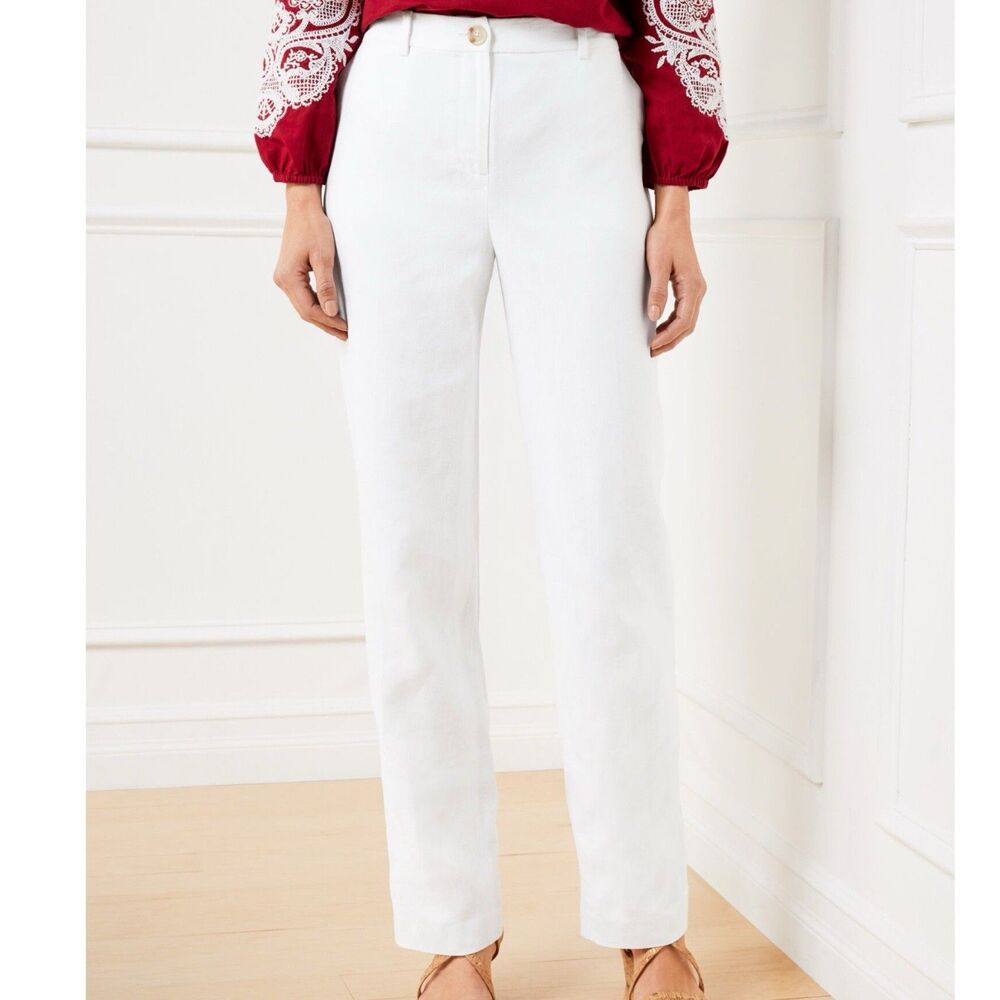 Talbots Southampton Straight Leg Linen Pants White Women Plus Size 20W Coastal